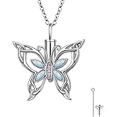 DAOSHANG 925 Sterling Silver Celtic Urn Necklaces For Women Butterfly/Tree of Life/Angel Wings/Irish Claddagh/Guitar Ashes Memorial for Loss Keepsake Necklaces Jewelry Present Easter Day of the Dead