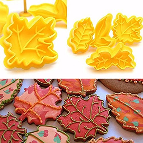 4Pcs Plunger leaves cookie Cutters biscuit plunger Mold cake decorating supplies Fondant embosser Decoration edible Anyana baking stamp christmas fall pie crust decoration