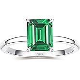 Yaresul 4ct 8x10mm Emerald-Cut Class Gemstone Birthstone Simulated Emerald Solitaire Engagement Rings for Women Gift for Mothers, Grandma Thanksgiving Day 14K Gold plated 925 Sterling Silver Size 5-10