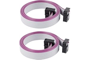 HLin 2Pcs IDC Connector Flat Ribbon Cable, Female to Female, 2 Row, 10 Pins, 1 m, 2.54 mm Pitch