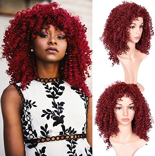 New Year Gifts 2021 Afro Kinky Curly Burgundy Color Wigs With Free Wig Cap Synthetic Kinkys Curly Christmas Cosplay Party Wig Full Wigs For Black Women(03M17-burgundy color)