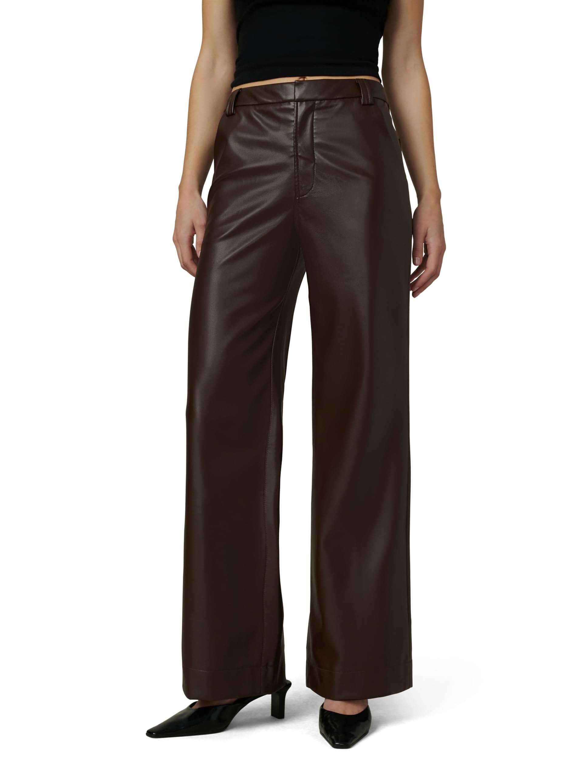 Joe’s Jeans Women’s The Mia High Rise Wide Leg Jean, Coffee Bean Vegan Leather, 24W x 32L