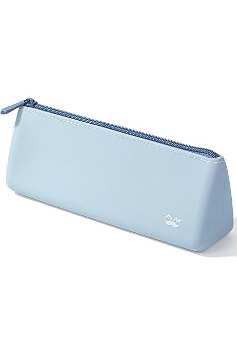 Blue Pencil Case Pen- Silicone Pencil Case Pouch, Muted Blue