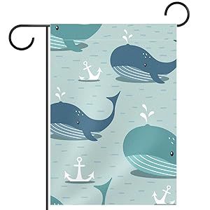 Whales Sea Anchors Garden Flag, Double Sided Garden Outdoor Yard Flags for Summer Decor 28x40 Inch