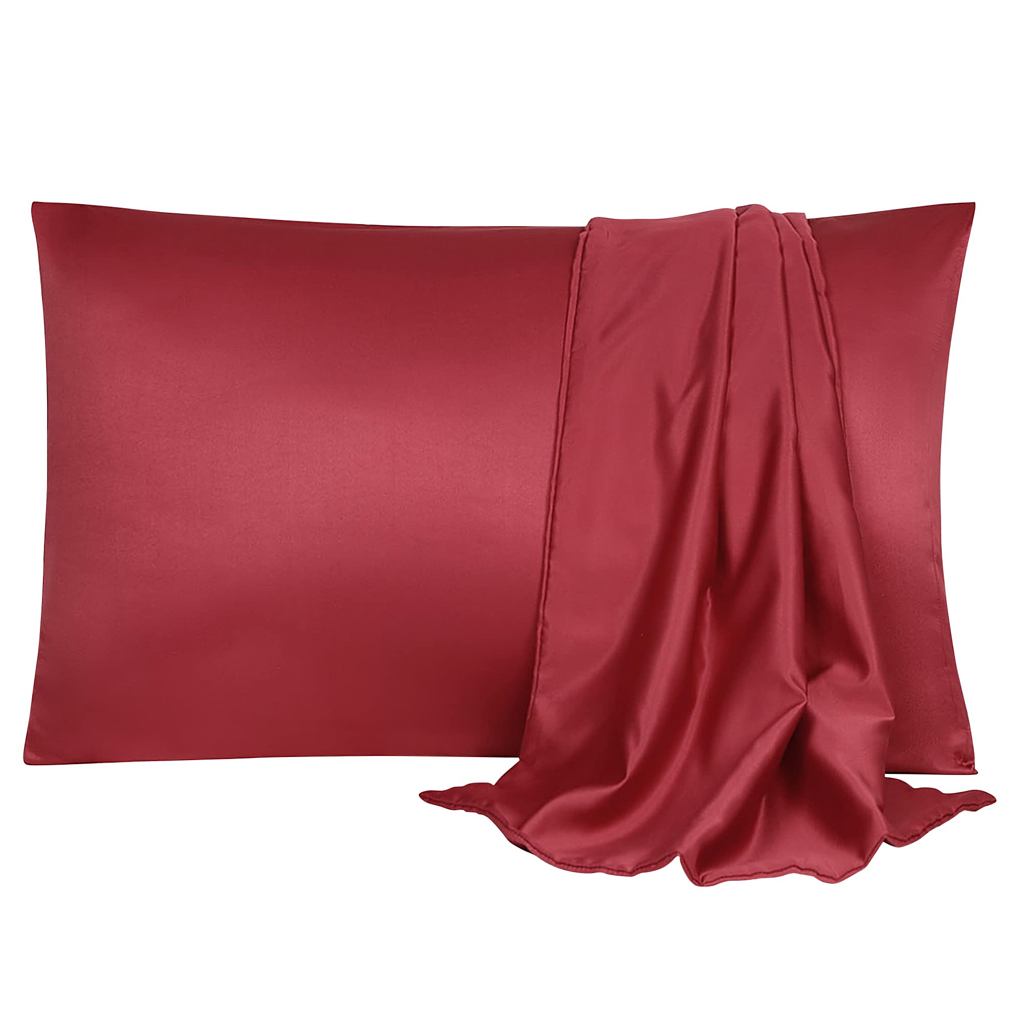 sourcing map Pillowcase Set Silk Satin Pillow Cases for Hair and Skin, Pillow Cases 2 pack with Envelope Closure Burgundy 50 x 65cm