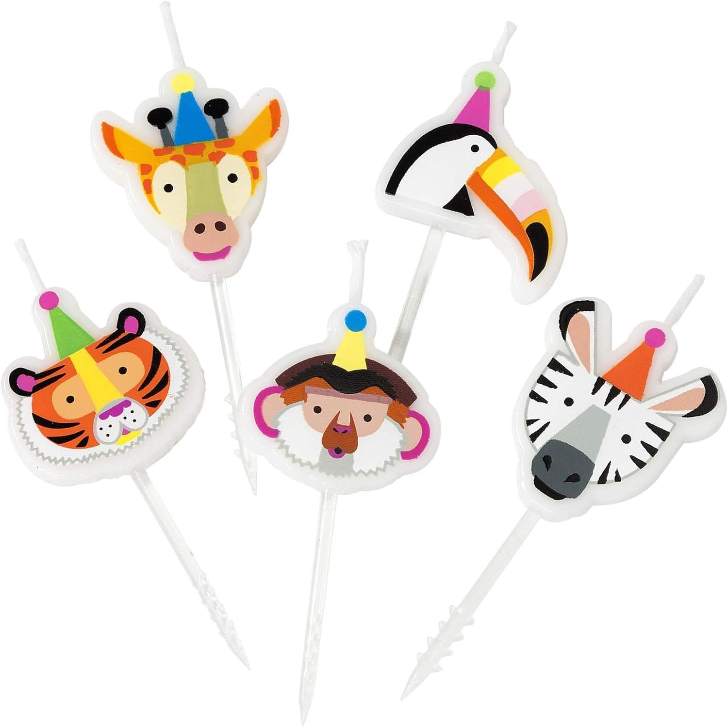 TalkingTablesZoo Animal PartyBirthday Cake CandlesPack of 5Mixed Colours, Kidscandles