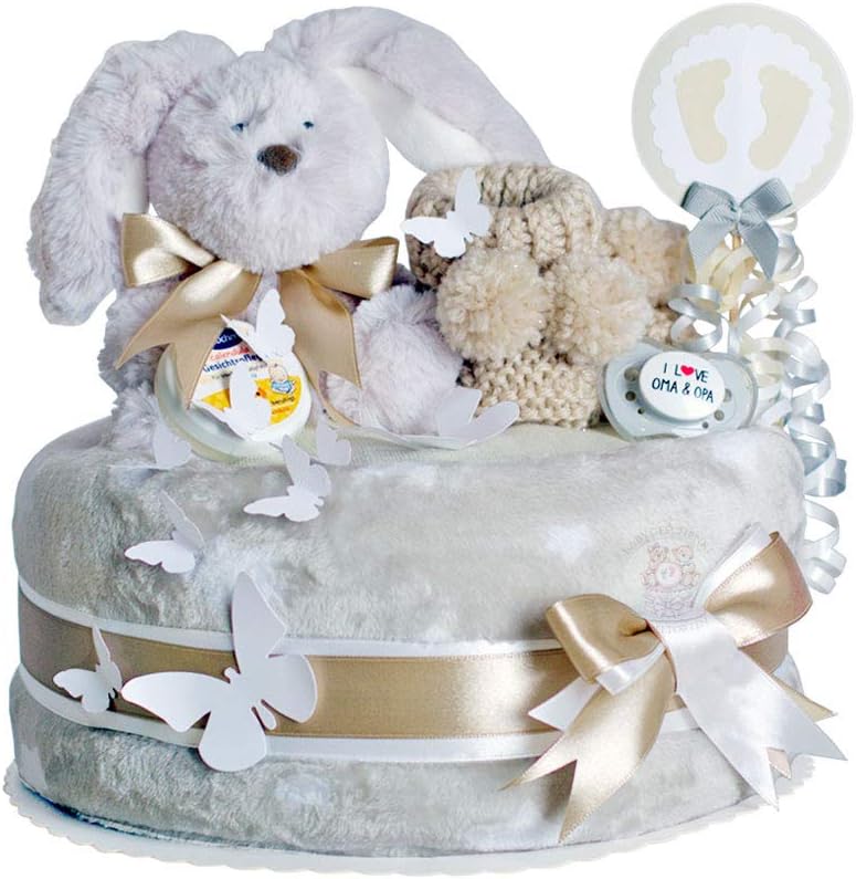 Betwin360 Tv Bebe Et Puericulture Gateaux De Couches Bebe Boy Bebe Girl Beige Bapteme Couverture En Tricot Et Plus Unisexe 1 Batonnet Momsstory Avec Peluche Lapin Gateau De Couches Neutre Cadeau