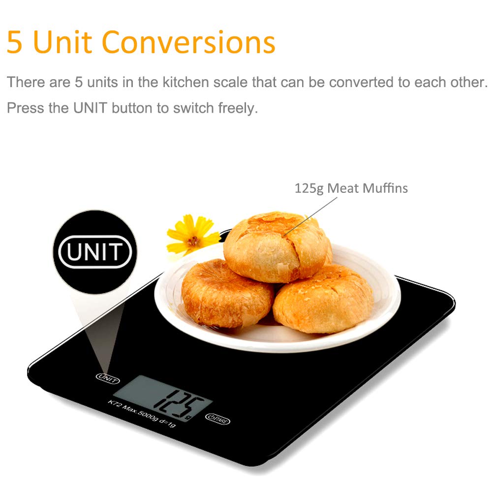 Digital Kitchen Scale High Value Food Scales Good Looking Postage Scale Multifunction Food Grade ABS Accuracy with LCD Display Tare Function for Baking Cooking Max 11 Lb 5 Kg, 5 Units, Easy to Clean