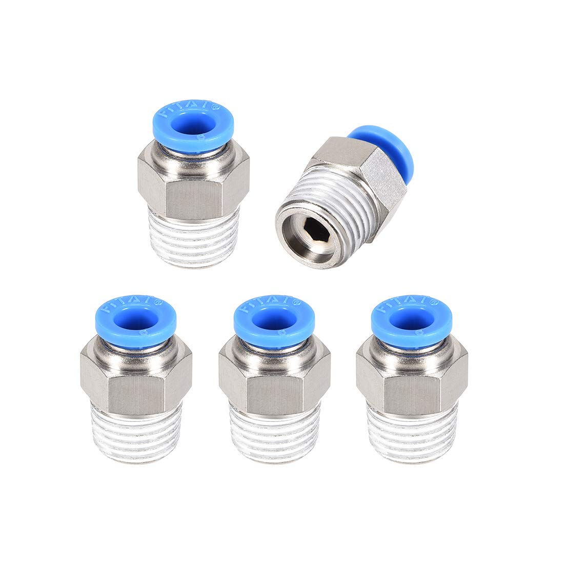 sourcing map 1/4PT Male Straight Thread 6mm Push to Connectors Quick Fittings Silver Tone 5Pcs