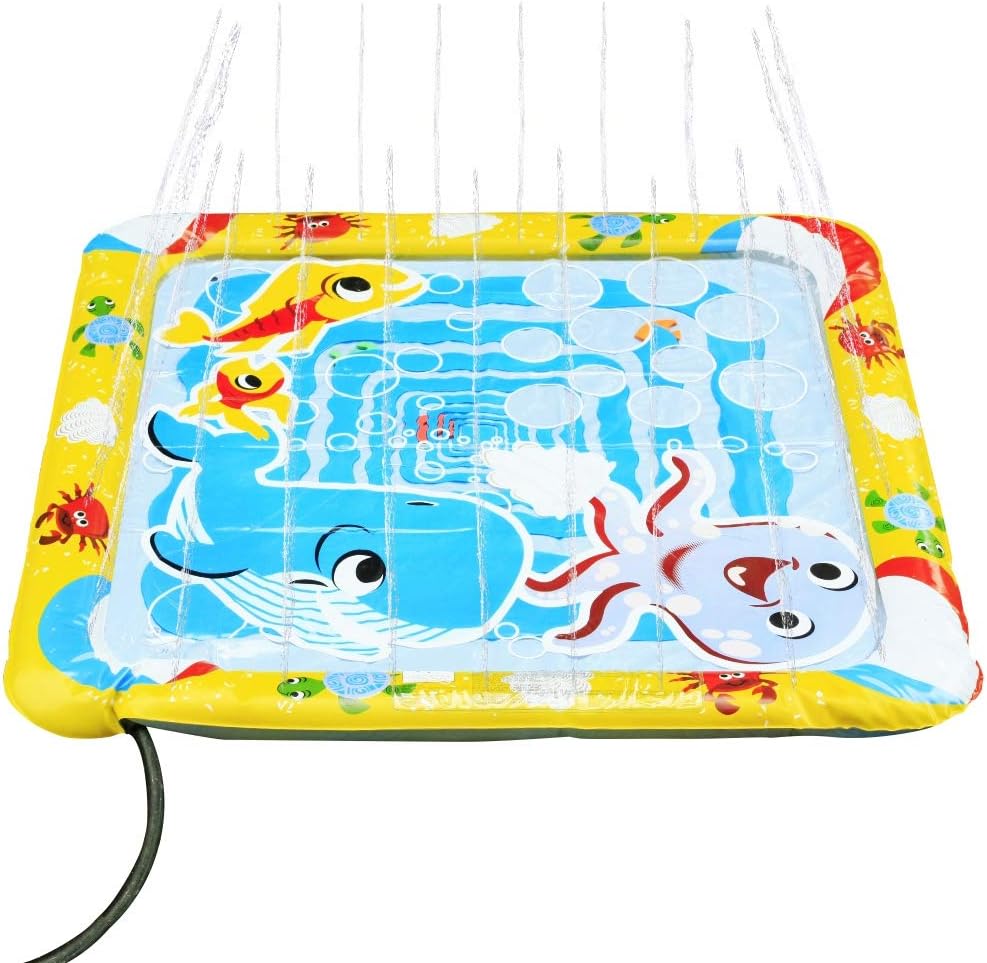 KLEEGER Baby Wading Kiddie Pool: Outdoor Squirt & Splash Water Fun For Toddlers, Simple Instant Set Up (Square Sea Theme)