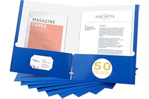 Zzrywuty File Folders with Pockets Letter Size, 50-Pack Paper Folders with Card Slot, Two Pocket Folders for School Students, Businessmen, Home and Office Workers（Blue）