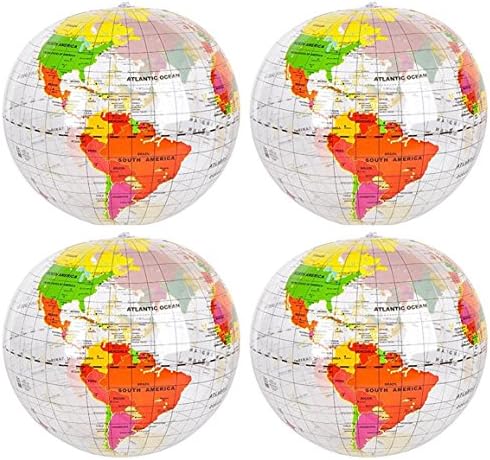 12- Clear Inflatable Earth Globe Beach Balls - 14 inch