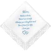 HOULIFE Wedding Handkerchiefs for Bride, Something Blue Wedding Brides Gift Embroidered Handkerchief with Lace Edges