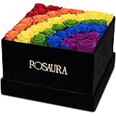 Rosaura 34-Piece Eternal Preserved Roses & Flowers Gift Box - Forever Lasting Real Roses, Preserved Flowers for Christmas, Valentine's Day (34-Rainbow)