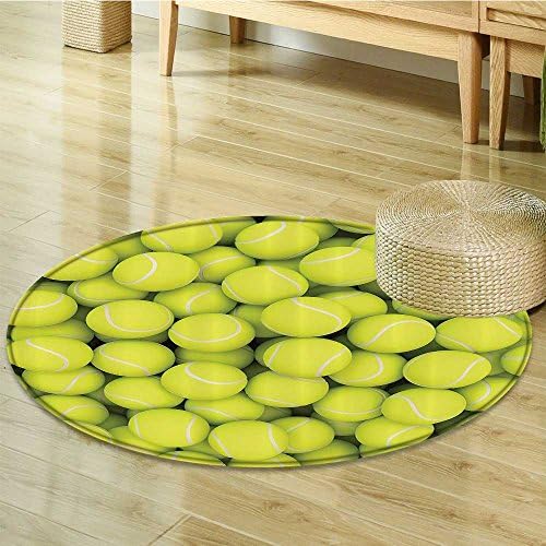 Nalahomeqq Sports Decor Collection Heap of Tennis Balls Hobby Happiness Leisure Competitive Match Lifestyle Picture Pattern Polyester Fabric Room Circle carpet Extra Yellowgreen-Diameter 70cm(28")