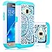 Galaxy Luna Case, Express 3 Case, J1 2016 Case,Elegant Choise Slim Dual Layer Armor Studded Rhinestone Bling Phone Case Cover with Flower Pattern for Samsung Galaxy Luna /J1 2016 (White/Turquoise)
