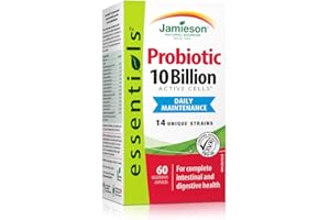 Jamieson Probiotic 10 Billion Active Cells, Gut Flora Support, for Complete Intestinal & Digestive Health. 14 Unique Strains 