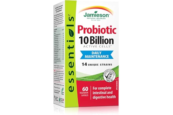 Jamieson Probiotic 10 Billion CFU, 60 Veggie Capsules, Daily Maintenance, Intestinal & Digestive Health. 14 Unique Strains to