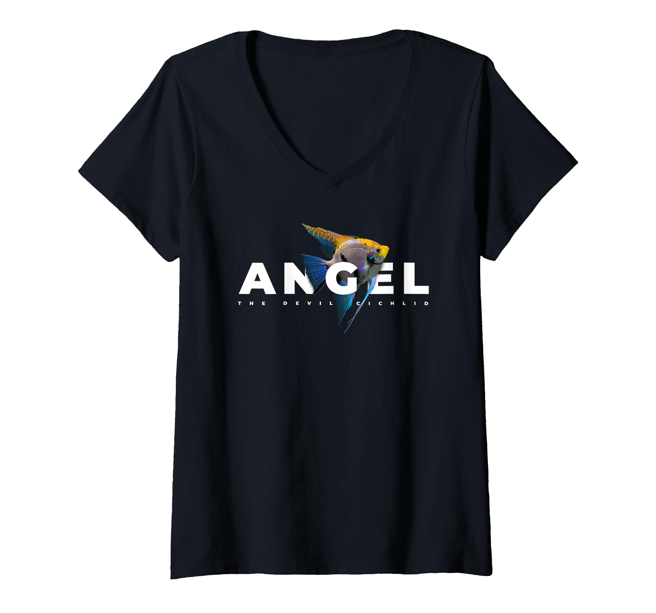 Womens Angelfish Cichlid Aquarium Fish V-Neck T-Shirt