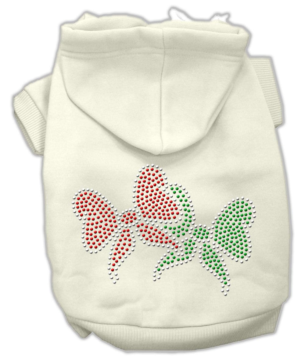 Mirage Pet Products Christmas Bows Rhinestone Hoodie, Small 10-inch, Cream