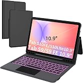 for Samsung Galaxy Tab S10 Lite S10 FE/S9 FE 10.9"/S9 Backlit Keyboard Case | 7-Color Backlight, Multi-touch Trackpad, Rechargeable, Pen Holder, TPU Protective Book Cover, Portable for Travel Office Home