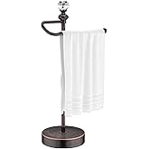 ROLABAM Heavy Weighted Hand Towel Holder(with Crystal Ball) Standing Hand Towel Holder Total Height 15.7'' for Kitchen,Bathroom,Vanity,Classic Decorative Metal Hand Towel Stand,Oil Rubbed Bronze