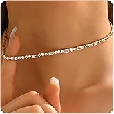 ARAVOP Tennis Necklaces for Women 18K Gold Plated White Red Green Blue Cubic Zirconia Necklaces Dainty Rhinestone Choker Necklaces Trendy Faux Diamond Tennis Chain 3mm