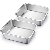 TeamFar Lasagna Pan Set of 2, Brownie Pan Deep Lasagna Pan Rectangle Cake Pan Stainless Steel for Baking Roasting, 10.7’’×8.3’’×3.2’’, Deep Dish & Heavy Duty, Dishwasher Safe & Stackable