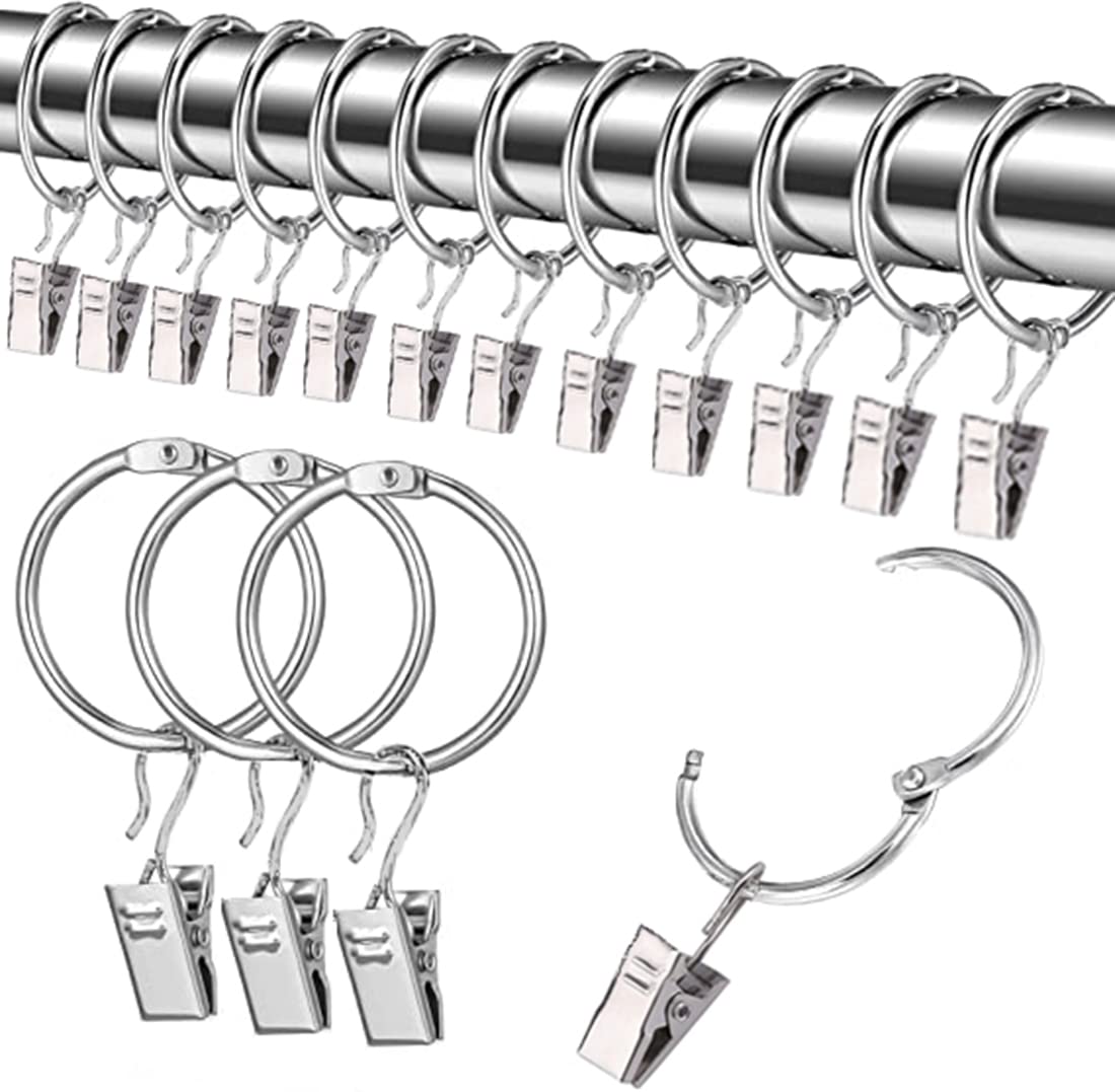 Curtain Clips with Rings, 50 Pieces, 38mm Inner Diameter Curtain Rings, Curtain Rings with Clip Hooks (Silver)