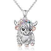 Alphm Highland Cow with Bow Necklace 925 Sterling Silver Scottish Cow Pendant Cute Highland Cow Jewelry for Women Highland Cow Lovers Present