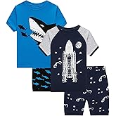 Dolphin&Fish Boys Summer Pajamas 4Pieces Set Boys Short Sleeve Cute Print Toddler Kids Sleepwears.