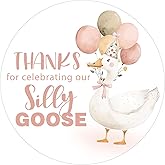Whaline 100Pcs 2 Inch A Little Silly Goose Baby Shower Stickers Thank You for Celebrating with Us Adhesive Label Decals for Envelope Sealing Candy Goodie Bag First Birthday Party