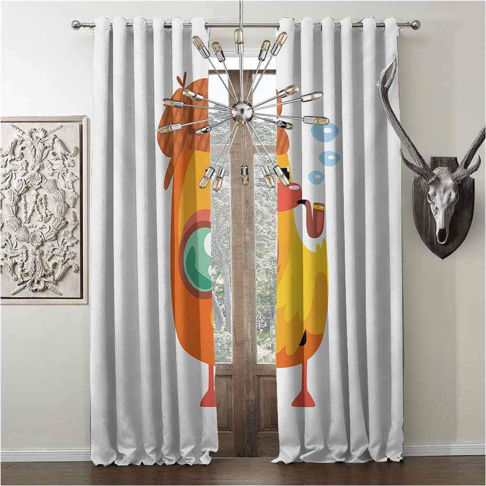 hengshu Colorful Blackout Curtains, Cartoon, Curtain for Bedroom, Private Detective Duckling Character with a Magnifying Glass and Pipe Duck Sherlock, W84 x L108 Inch, Multicolor, Grommets Sunshade,