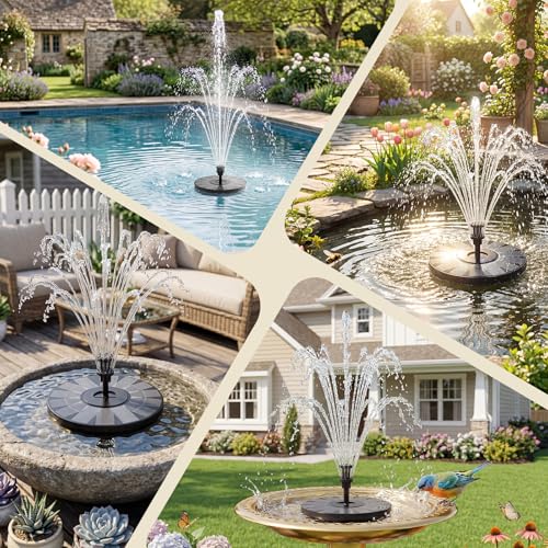 AISITIN 3.5 W Solar Fountain for Outdoor Use (Diameter 180 mm), Solar Fountain for Outdoor Use with Various Fountain Styles and 4 Support Poles for Garden, Pond, Bird Bath, Water Feature