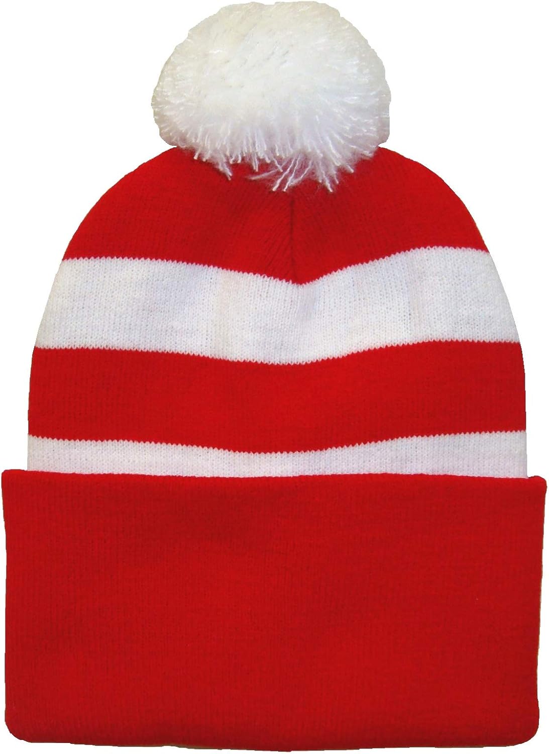 red and white pom pom hat