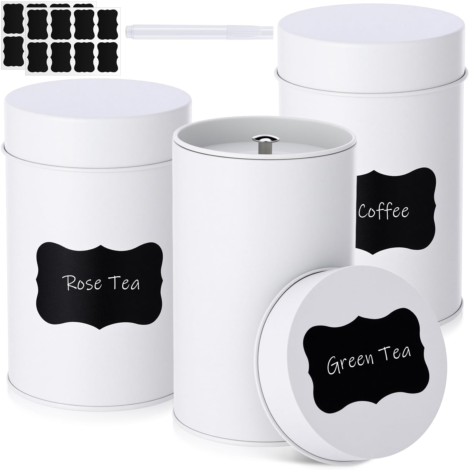 Photo 1 of Tanlade 3 Pcs Tea Tin Canister with Airtight Double Lids, 14 oz Tea Containers with 1 Erasable Chalk Marker and 16 Stickers Tin Can Box for Loose Leaf Coffee Sugar Candy Spices