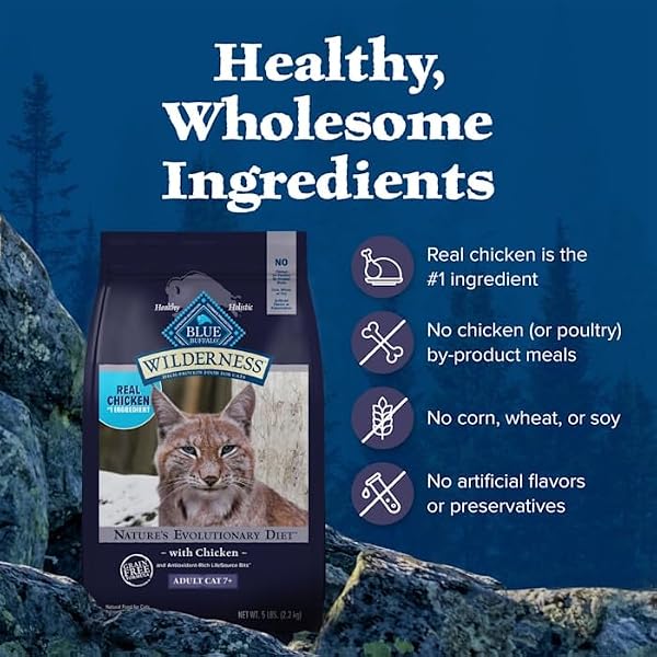 BLUE BUFFALO BLUE WILDERNESS NATURAL HIGH PROTEIN, CHICKEN, MATURE DRY CAT FOOD, 4 LBS.