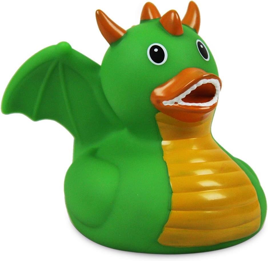 Lilalu 8 x 8 cm/50 g Collector and Baby Dragon Rubber Duck Bath Toy (Green)