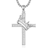 MEIDERBO Cross Necklace 925 Sterling Silver Cross Necklace Cross Pendant Christian Religious Cross Jewelry Gifts for Men Women