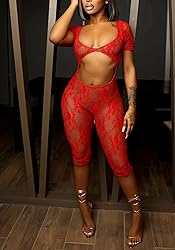LETSVDO Women's Sexy Mesh Lace Jumpsuit Bodycon
