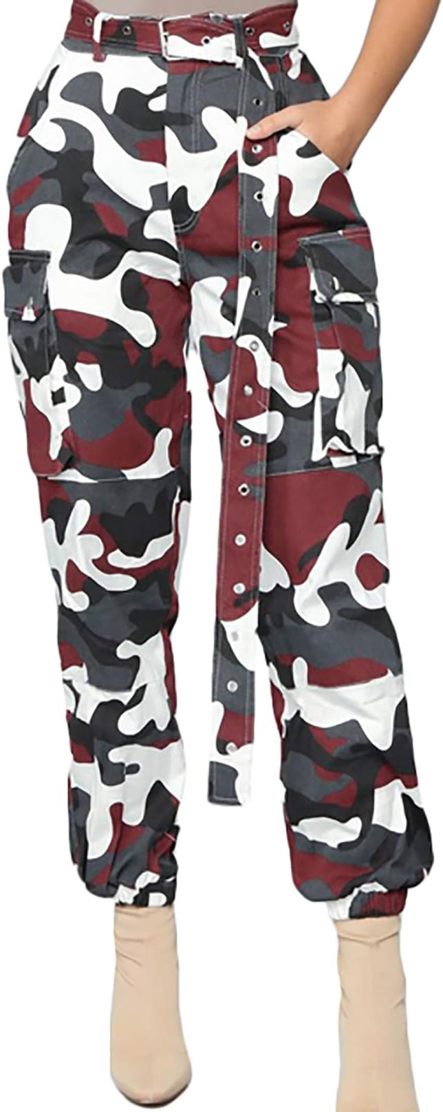 VoghticCamo Cargo Pants for Women High Waisted Slim Fit Camoflage Jogger Sweatpants with Pockets