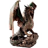 Pacific Giftware Bronzite Dragon Standing on Rock Statue Collectible Figurine 9 Inch