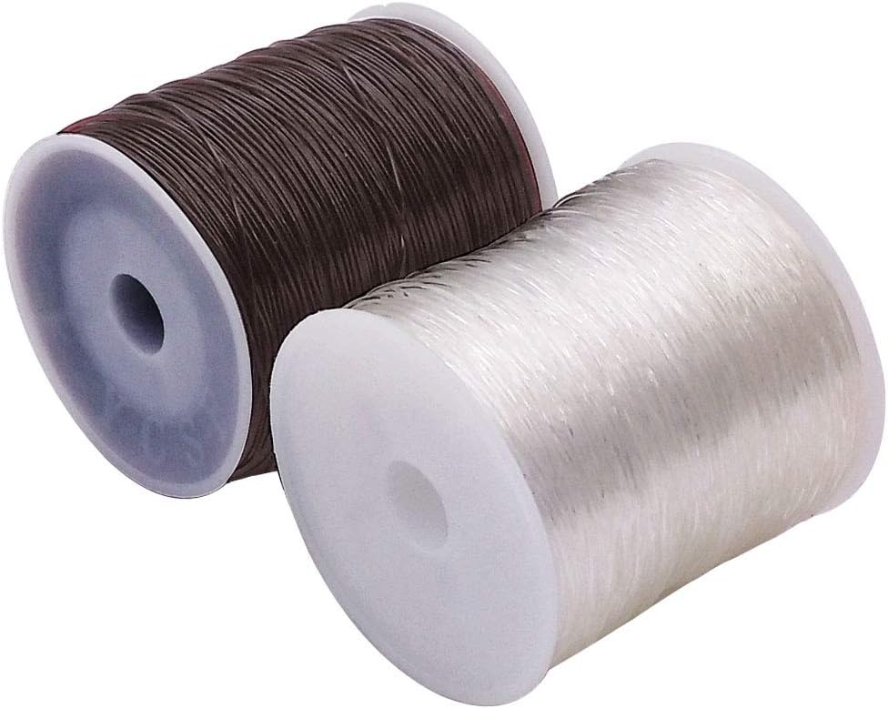 Afantti 0.8mm Elastic Bracelet String Stretchy Bead Cord Crystal Thread for Bracelet Necklace Jewelry Making | Clear White & Brown | 100m / 328ft per Roll