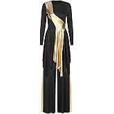 Winnrchan Women Metallic Praise Dance Outfit Worship Dance Costume Liturgical Lyrical Dance Dress with Pants