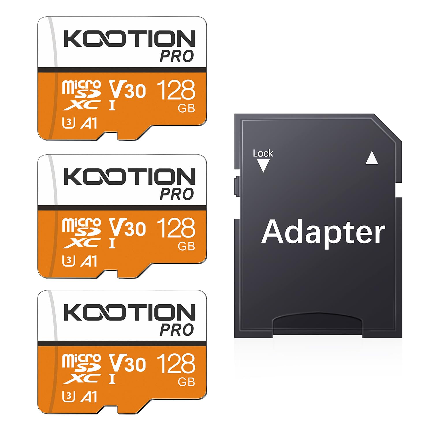 KOOTION 3-Pack Micro SD Card 128GB with UHS-I, U3, V30, A1, high Speed 90mb per Second TF Card 4K Recording Memory Card with Adapter