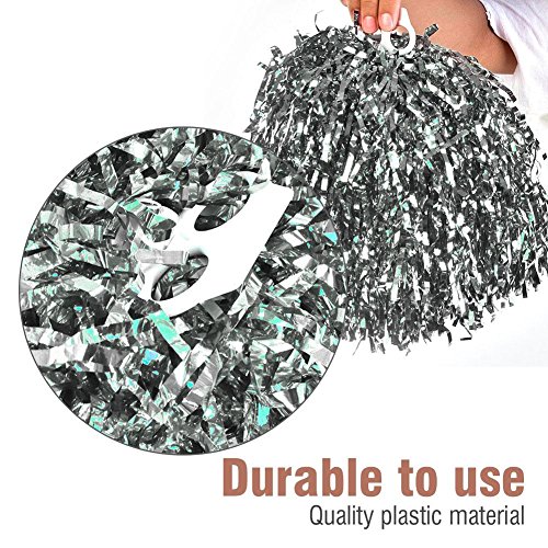 Eboxer 6 Pieces Cheerleader Pom Poms for Competition Dance Party, Cheerleading Pom Ball(Silver)