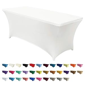 ABCCANOPY 30+ Colors Spandex Table Cover 6 ft. Fitted Polyester Tablecloth Stretch Spandex Tablecover-Table Toppers(Ivory)