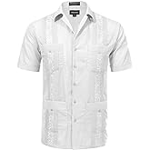 Allsense Men's Short-Sleeve Button-Down Cuban Guayabera Shirt