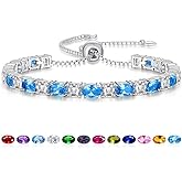 ETERMBOL Sterling Silver Birthstone Bracelets for Women White Gold Tennis Bracelets Adjustable Chain 6-9 Inchs Jewelry Hypoallergenic Anniversary Birthday Gifts for Women Mom Wife Her