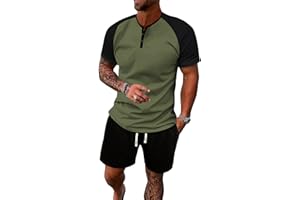 Men's Summer Raglan Sleeve Short-sleeved Henley Shirt 2-piece Set Casual Vacation Beach Sports Athletic Outdoor Camping